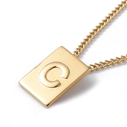 Letter C Titanium Steel Initial Letter Rectangle Pendant Necklace for Men Women, Golden, Letter.C, 18.11~18.5 inch(46~47cm)
