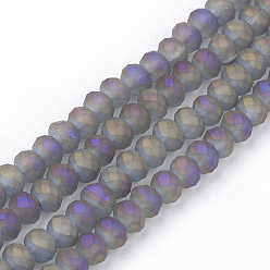 Steel Blue Electroplate Glass Beads Strands, Faceted, Matte Style, Rondelle, Steel Blue, 6x4.5mm, Hole: 1mm, about 87~90pcs/strand, 15.7 inch