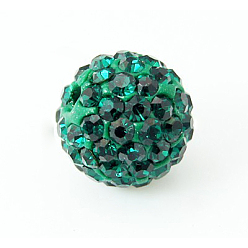 Emerald Polymer Clay Rhinestone Beads, Pave Disco Ball Beads, Grade A, Half Drilled, Round, Emerald, PP9(1.5.~1.6mm), 6mm, Hole: 1.2mm