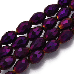 Plateado Púrpura Abalorios de vidrio electrochapdo, facetados, lágrima, púrpura chapado, 16x10 mm, agujero: 1 mm, sobre 50 unidades / cadena, 31.5 pulgada