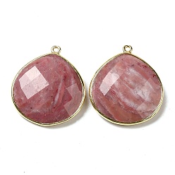 Rhodonite Natural Rhodonite Pendants, with Golden Brass Edge, Faceted, Undyed, Teardrop, 28x25x6mm, Hole: 1.6mm