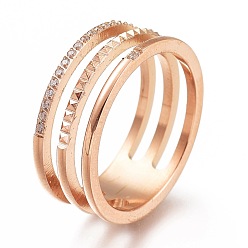 Розовое Золото 304 палец кольца из нержавеющей стали, с четким кубического циркония, широкая полоса кольца, розовое золото , размер США 7, внутренний диаметр: 17 мм