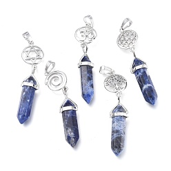 Sodalite Natural Sodalite Pointed Big Pendants, Double Terminated Pointed, with Platinum Plated Brass Findings, Faceted, Bullet, 59~67x14~15mm, Hole: 7x5mm, Gemstone: 41~44x8mm