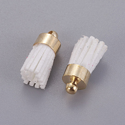 White Suede Cord Tassel Pendants, with Brass Findings, Golden, White, 16~19x7mm, Hole: 1mm