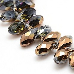 Verge D'or Perles en verre electroplate, perles percées, la moitié du cuivre plaqué, facette, larme, verge d'or, 12x6x6mm, Trou: 1mm