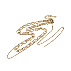 Chapado en Oro Real de 14K Chapado de iones (ip) 304 eslabones ovalados de acero inoxidable y cadenas de bordillo collares de doble capa para mujeres, real 14 k chapado en oro, 16.42 pulgada (41.7 cm)