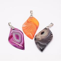 Mixed Color Natural Agate Big Pendants, Leaf, Dyed, with Platinum Tone Brass Findings, Mixed Color, 48~51x27~30x6mm, Hole: 7x4mm