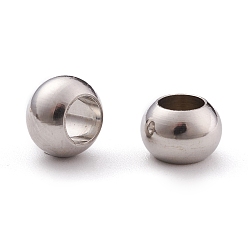 Stainless Steel Color 304 Stainless Steel Rondelle Beads, Large Hole Beads, Stainless Steel Color, 8x6mm, Hole: 4mm