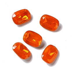 Tangerine Opal Style K9 Glass Rhinestone Cabochons, Pointed Back & Back Plated, Octagon Rectangle, Tangerine, 14x10x5mm