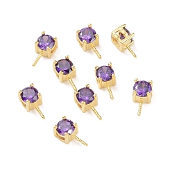 Средний Фиолетовый 925 поручни из стерлингового серебра, с кубического циркония, квадратный, золотые, средне фиолетовый, 9x4x4.5 мм, отверстие : 2.5x1.5 мм, штифты : 0.6 мм