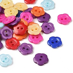 Mixed Color Resin Buttons, Dyed, Flower, Mixed Color, 12x2.5mm, Hole: 1mm