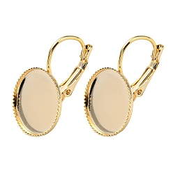 Real 14K Gold Plated Brass Leverback Earring Findings, Earring Settings with Round Tray, Cadmium Free & Lead Free, Real 14K Gold Plated, 22.5x15x12.5mm, Pin: 0.8mm