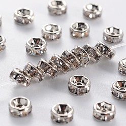 Crystal Brass Rhinestone Spacer Beads, Grade AAA, Straight Flange, Nickel Free, Platinum Metal Color, Rondelle, Crystal, 4x2mm, Hole: 1mm
