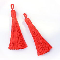 Red Polyester Tassel Big Pendants Decoration, Red, 80~90x8.5~9mm, Hole: 4x6mm
