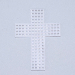 Blanc Feuilles de toile de maille en plastique, pour la broderie, fabrication de fil acrylique, projets de tricot et de crochet, croix, blanc, 7.7x5.5x0.15mm, Trou: 2x2mm