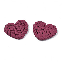 Pale Violet Red Handmade Polymer Clay Cabochons, Imitation Braided Pad, Heart, Pale Violet Red, 19.5~22x24.5~26.5x4~5mm