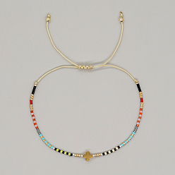 Soie De Maïs Bracelet de perles tressées en croix et graines de verre, bracelet réglable, cornsilk, pas de taille
