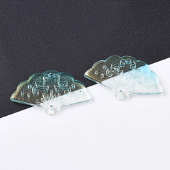 Turquoise Pálido Transparentes pintados con spray colgantes de cristal, con polvo de brillo de una cara, ventilador, turquesa pálido, 20x34.5x3.5 mm, agujero: 1.2 mm