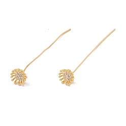 Oro Alfileres de cabeza de flor de zirconia cúbica transparente micro pavé de latón, dorado, 48.5 mm, pasador: 21 calibre (0.7 mm), flor: 8 mm de diámetro