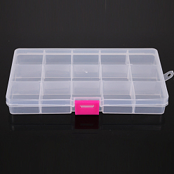 Прозрачный 15 сетки прозрачные пластиковые съемные контейнеры для гранул, с крышками и темно-розовыми застежками, прямоугольные, прозрачные, 17.4x9.8x2.2 см