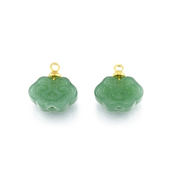 Dark Sea Green Glass Pendants, with Golden Tone Alloy Findings, Auspicious Cloud, Dark Sea Green, 13x13x5mm, Hole: 1.6mm