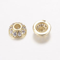 Oro Tapa de perlas de zirconia cúbica de micro pavé de latón, sin plomo y cadmio, apétalo, dorado, 6x3 mm, agujero: 2 mm