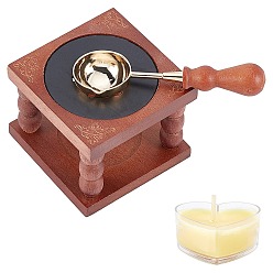Coconut Brown Wax Seal Stamp Set, with Wood Wax Furnace and Wax Sticks Melting Spoon Tool, Coconut Brown, 65x65.5x51mm