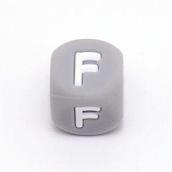 Letter F Силиконовые бусины с алфавитом для изготовления браслетов или ожерелий, стиль письма, серый куб, буква f, 12x12x12 мм, отверстие : 3 мм