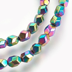 Plaqué Multicolore Fil de perles d'hématite synthétique non magnétique électrolytique, ovale, facette, multi-couleur plaquée, 5x4x4mm, Trou: 0.7mm, Environ 80 pcs/chapelet, 15.7 pouce (40 cm)