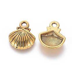 Antique Golden Tibetan Style Alloy Charms, Lead Free and Cadmium Free, Shell, Antique Golden, 14x11.8x2.8mm, Hole: 2mm