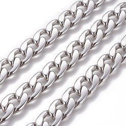 Stainless Steel Color 304 Stainless Steel Cuban Link Chains, Chunky Curb Chains, with Spool, Unwelded, Stainless Steel Color, 11.5mm, Link: 16.5x11.5x3mm, about 32.8 Feet(10m)/roll