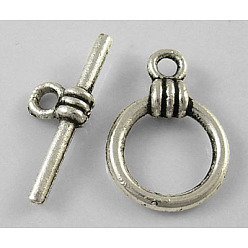 Antique Silver Tibetan Style Toggle Clasps, Ring, Cadmium Free & Nickel Free & Lead Free, Antique Silver, 15x11mm, Hole: 2mm