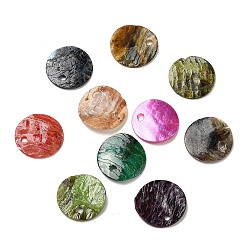 Color mezclado Encantos de conchas de akoya naturales pintados con spray, madre de concha, encantos planas redondas, color mezclado, 13x1.5 mm, agujero: 1 mm