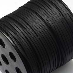 Negro Cordón del ante de imitación, encaje de imitación de gamuza, un lado que cubre con cuero de imitación, negro, 2.7x1.4 mm, aproximadamente 98.42 yardas (90 m) / rollo