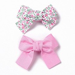 Pink Iron Alligator Hair Clips, Single Color & Fruit Pattern Polyester Bowknot Hair Accessories, Pink, 55~58x66~70x13.5~14mm, 2pcs/card
