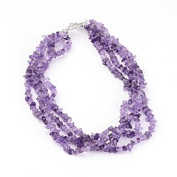 Amethyst Chip Natural Amethyst Beaded Multi-Strand Necklaces, with Tibetan Style Alloy Toggle Clasps, 15.75 inch