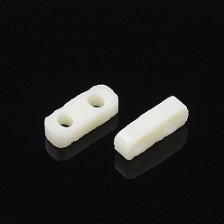Lemon Chiffon 2-Hole Opaque Glass Seed Beads, Rectangle, Lemon Chiffon, 4.5~5x2x1~1.5mm, Hole: 0.5~0.8mm