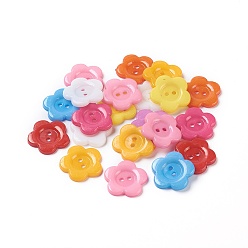 Mixed Color Acrylic Sewing Buttons for Costume Design, Plastic Buttons, 2-Hole, Dyed, Flower Wintersweet, Mixed Color, 16x2mm, Hole: 1mm
