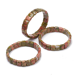 Unakite Natural Unakite Gemstone Stretch Bracelets, Faceted, Rectangle, 2-3/8 inch(6cm)