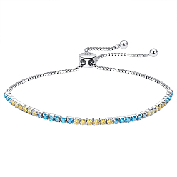 Platine Bracelet de tennis en zircone cubique, bracelets coulissants réglables en argent sterling plaqué rhodium, avec cachet 925, platine, 925 pouce (6-1/4~9-1/8 cm)