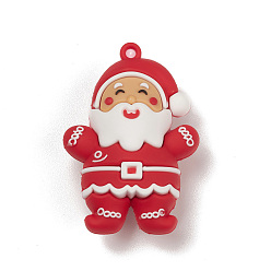 Santa Claus Colgantes grandes de estilo navideño de plástico pvc, santa claus, 53x37x23 mm, agujero: 3 mm