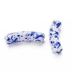 Blue Opaque Spray Painted Acrylic Beads, Two Tone, Curved Tube, Blue, 32x10x8mm, Hole: 1.8mm, about 330pcs/500g