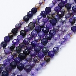 Indigo Natural Agate Beads Strands, Dyed & Heated, Round, Faceted, Indigo, 4mm, Hole: 0.5mm, about 92pcs/strand, 14.57 inch(37cm)