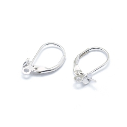Silver 925 Sterling Silver Leverback Earring Findings, with Cup Pearl Peg Bails Pin and Loop, for Half Drilled Beads, Silver, 16mm, Hole: 1.4mm, Pin: 0.6mm, Bail: 4mm, Pin: 0.6mm