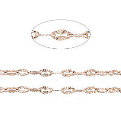 Oro Rosa Revestimiento iónico (ip) 304 cadenas dapped texturizadas de acero inoxidable, cadenas de cable, soldada, con carrete, Plano Oval, oro rosa, 4x2x0.5 mm, aproximadamente 32.8 pies (10 m) / rollo