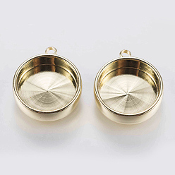 Golden Brass Pendant Cabochon Settings, Plain Edge Bezel Cups, Long-Lasting Plated, Flat Round, Golden, 16x14x4mm, Hole: 1mm, Tray: 12mm