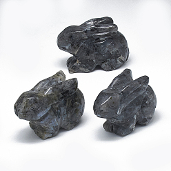 Labradorite Décorations d'affichage en larvikite naturelle, lapin, 48~55x22~25x30~35mm