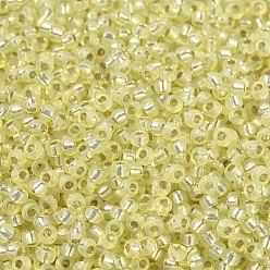 (RR554) Dyed Light Daffodil Silverlined Alabaster Perles rocailles miyuki rondes, perles de rocaille japonais, (rr 554) jonquille pâle teinte albâtre argenté, 11/0, 2x1.3mm, trou: 0.8 mm, sur 1100 pcs / bouteille, 10 g / bouteille