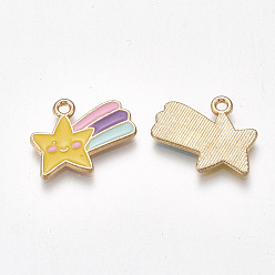 Colorful Alloy Charms, Cadmium Free & Lead Free, with Enamel, Meteor, Light Gold, Colorful, 14x17x1.5mm, Hole: 2mm
