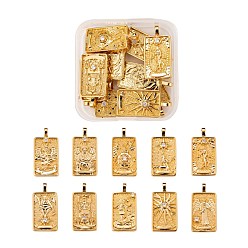 Real 18K Gold Plated 10Pcs 1 style Brass Micro Pave Clear Cubic Zirconia Tarot Card Pendants, Long-Lasting Plated, Real 18K Gold Plated, 30x15x4mm, Hole: 3mm, 1pc/style